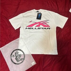 Hellstar White and Pink Short Sleeve Tee